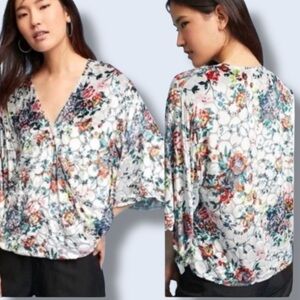 Anthropologie Maeve Umi Wrap Floral Burnout Velvet Kimono Sleeve Top Size Small